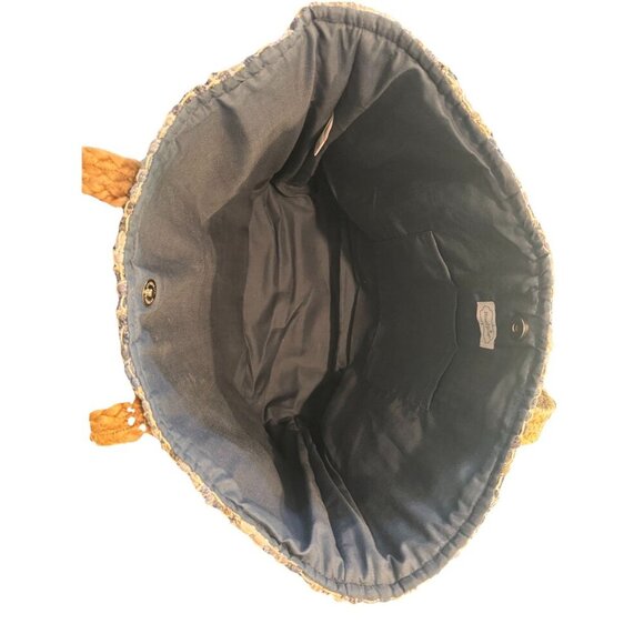 Straw Beach Shoulder Bag Boho Woven Mudpie India Jute Raffia Blue Metallic - Picture 5 of 10